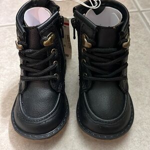 NWT Babies-r-us Baby Sz 4 Black Faux Leather Lace Up Boots